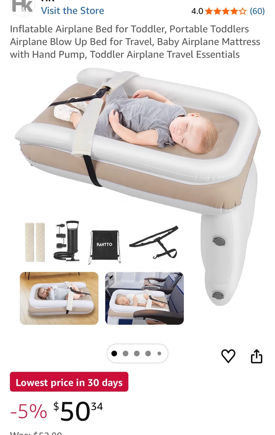 (New) inflatable Toddler Airplane Bed with Hand Pump