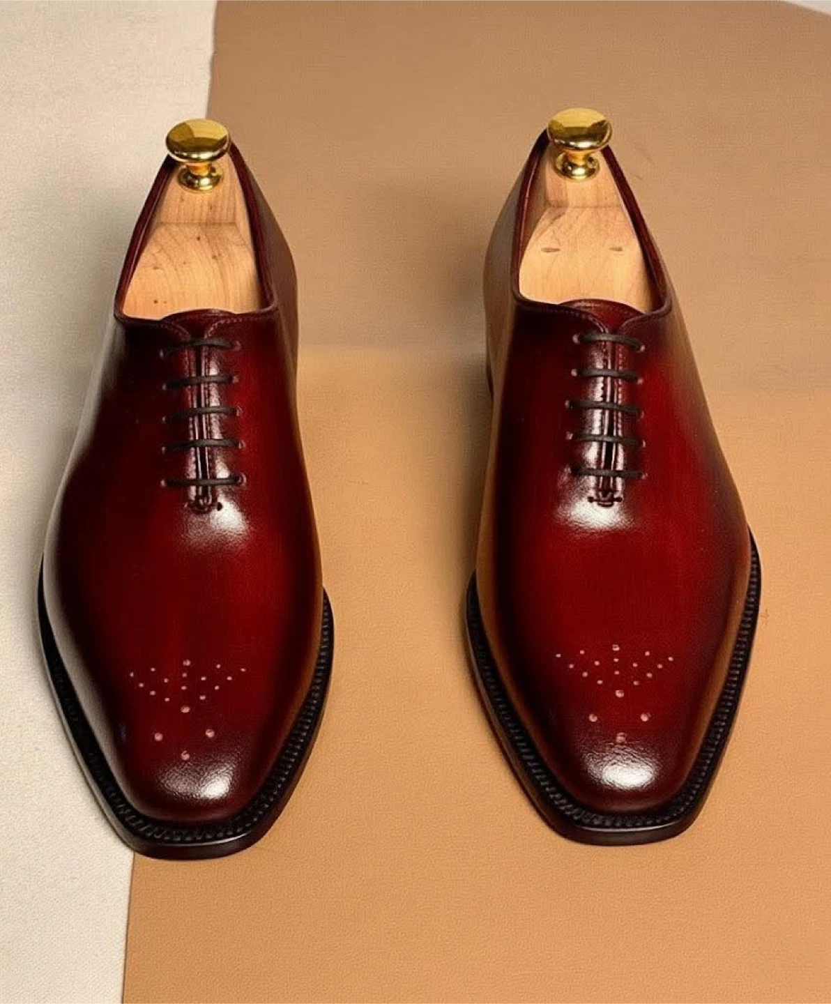 Men's Burgundy Leather Cap Toe Oxford Dress Shoes