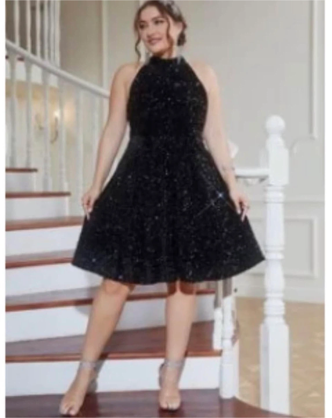 Black Sequin Halter Dress