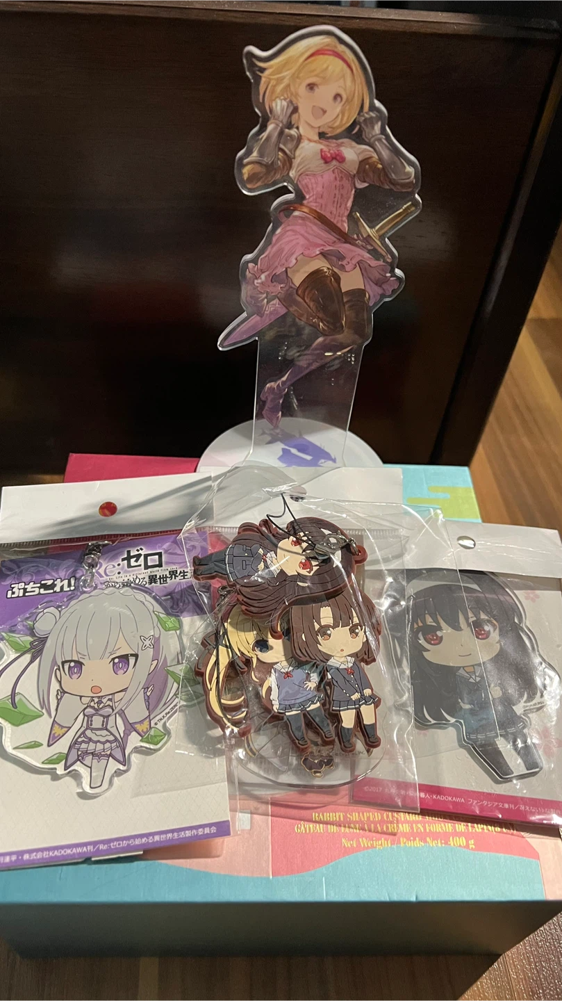 Re:Zero, saekano, granblue fantasy Anime Acrylic and Charm Set