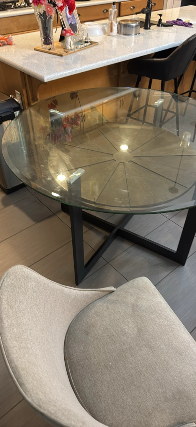 Round Glass Dining Table with Metal Base