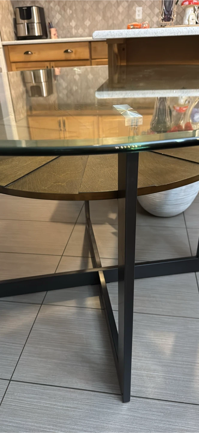 Round Glass Dining Table with Metal Base - photo 3