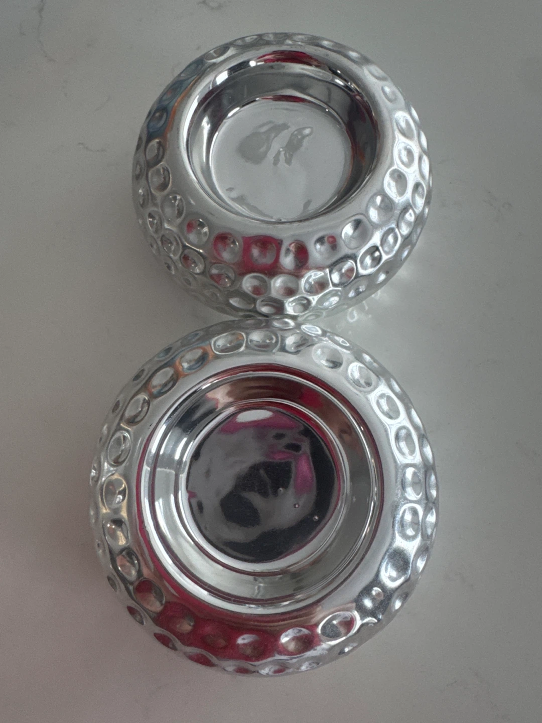 Silver Hammered Design Candle Holders - Set of 2