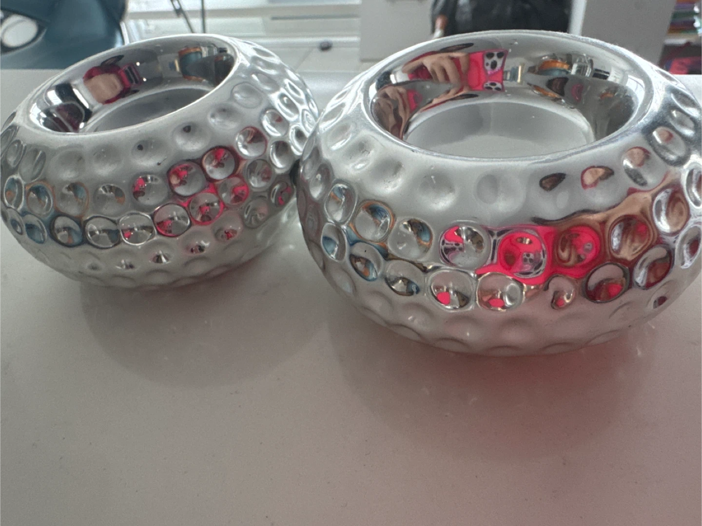 Silver Hammered Design Candle Holders - Set of 2 - photo 2