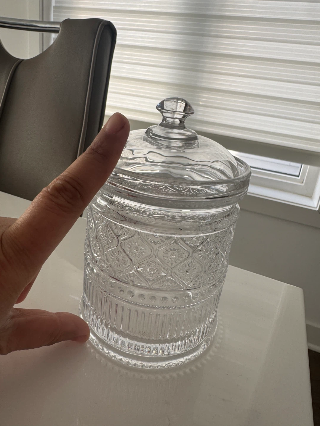Clear Embossed Glass Canister with Lid