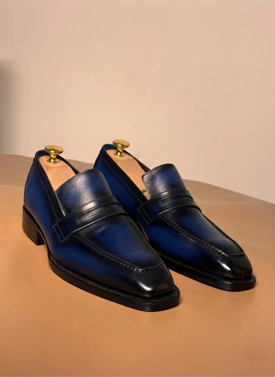 Men's Blue Leather Loafer Dress Shoes