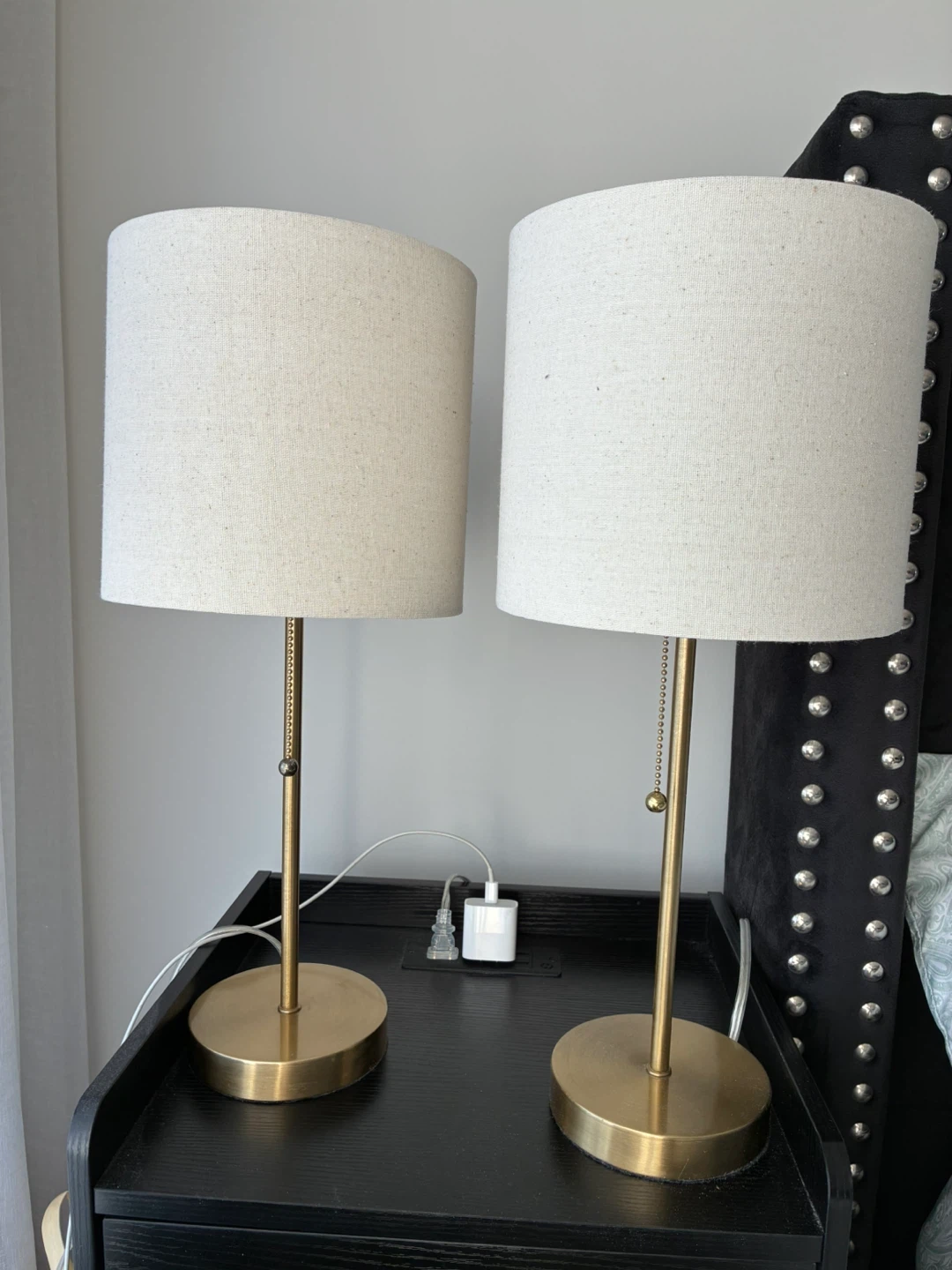 Pair of Gold Bedside Lamps with Cream Shade - photo 4