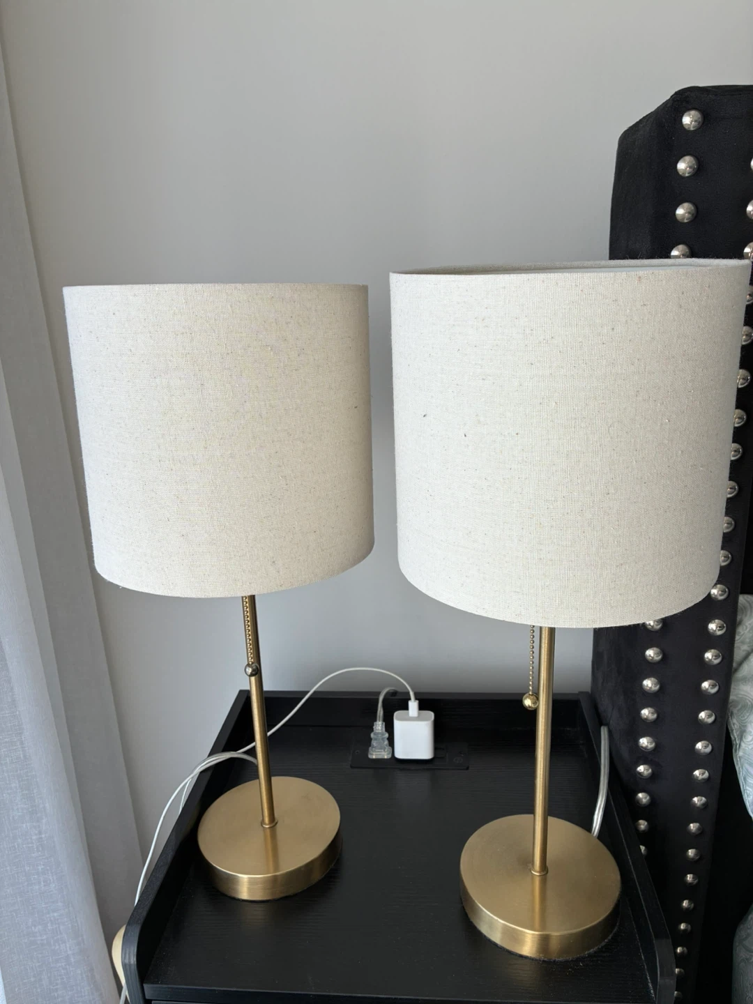 Pair of Gold Bedside Lamps with Cream Shade