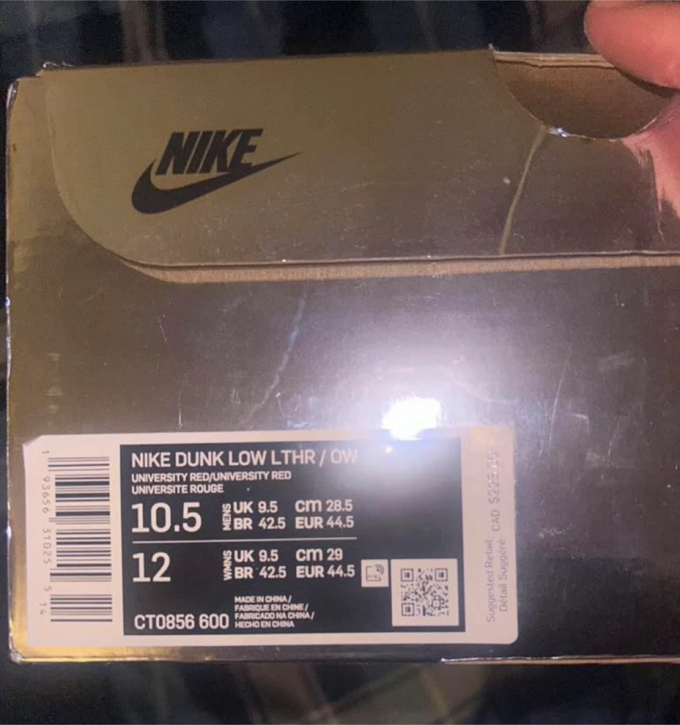 Nike Dunk Low Lthr/ OW University Red Size 10.5 - photo 3