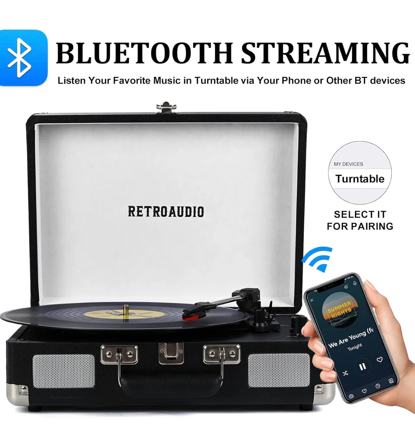 RetroAudio Portable Suitcase Record Player Turntable - photo 3