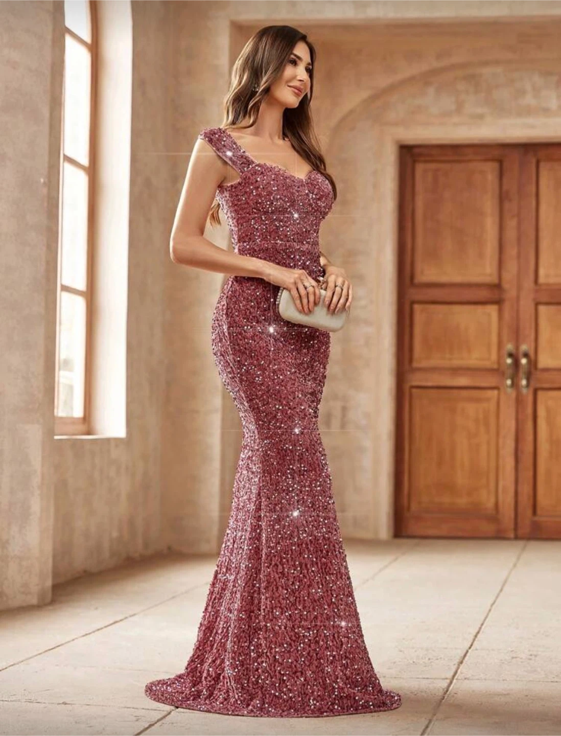 Sparkly Rose Gold Sequined Mermaid Gown - photo 4