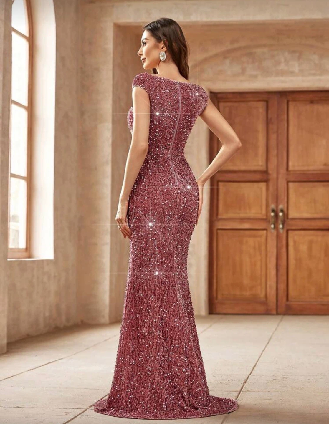 Sparkly Rose Gold Sequined Mermaid Gown - photo 5