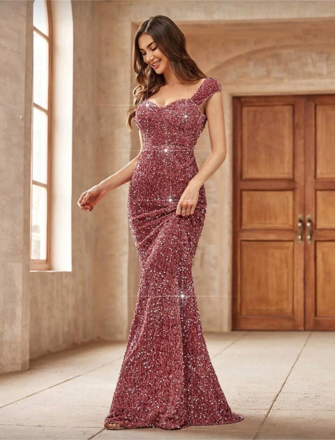 Sparkly Rose Gold Sequined Mermaid Gown