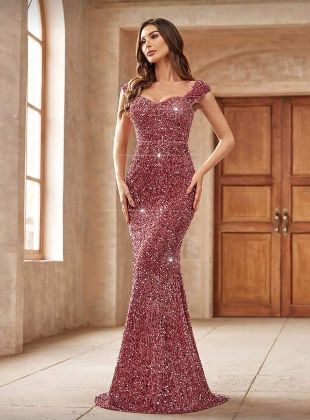 Sparkly Rose Gold Sequined Mermaid Gown - photo 2