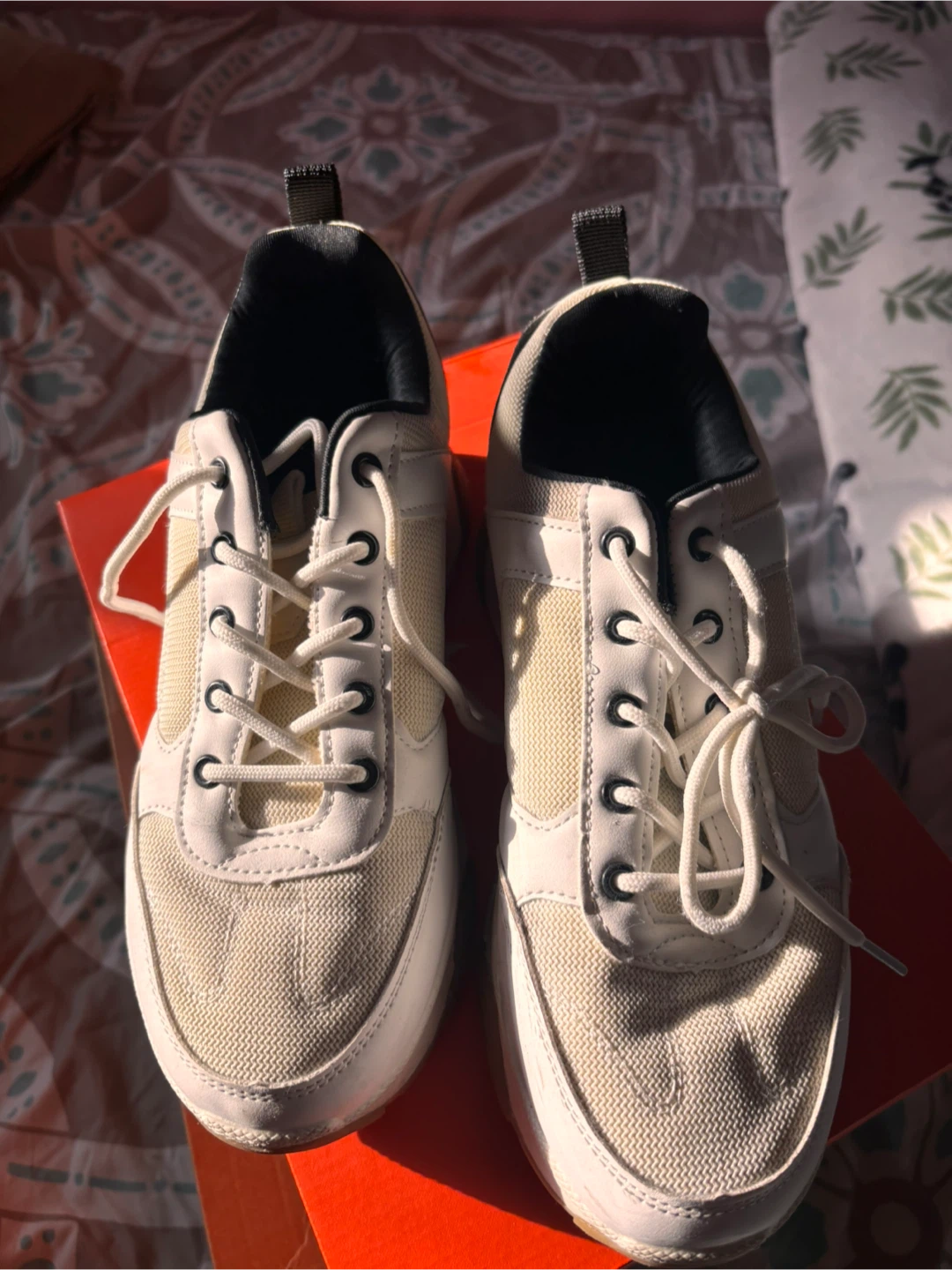 White and Beige Chunky Sneakers