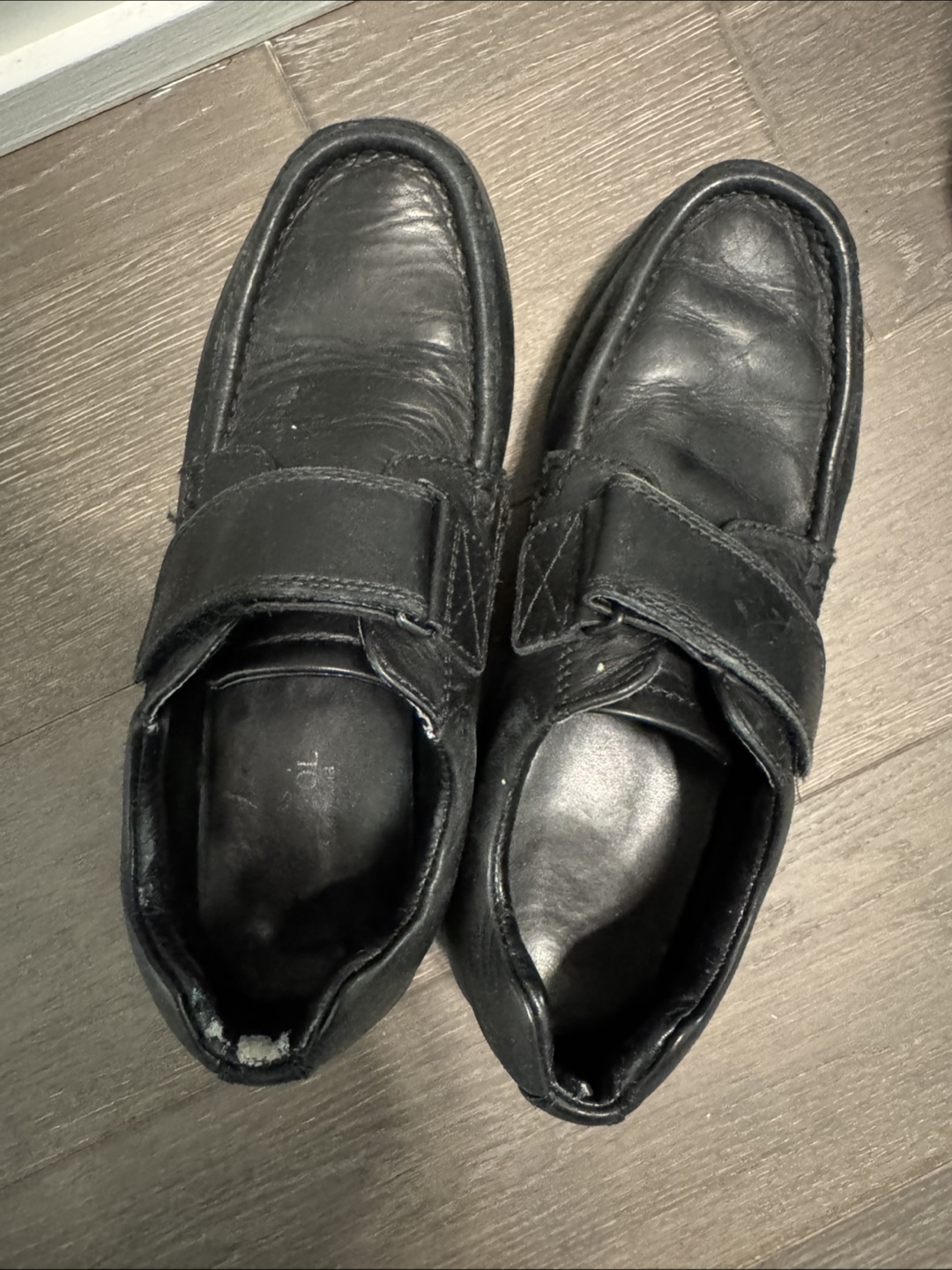 Black Leather Loafer Shoes Velcro Boys clothing - photo 2