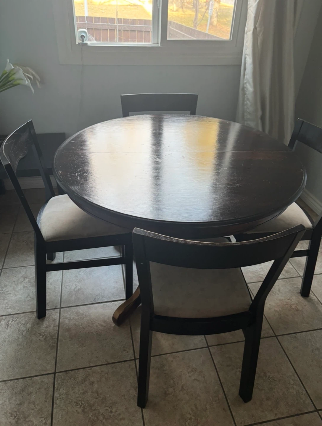 Dark Wood Dining Table Set with 4 Chairs