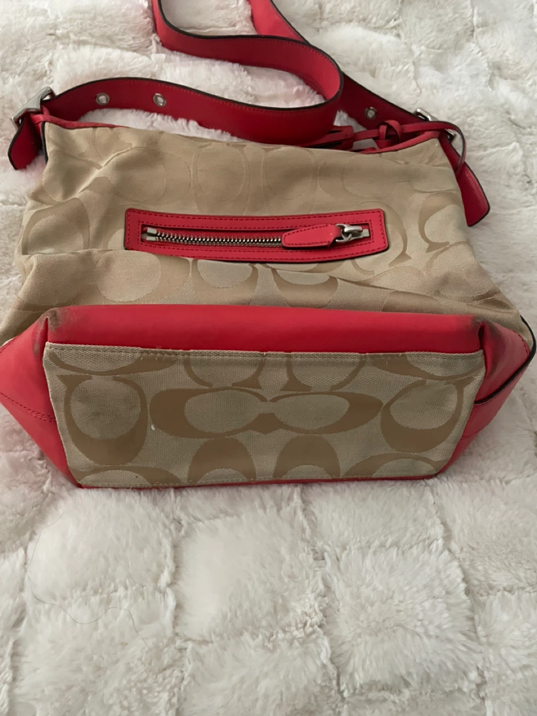 Coach Signature Canvas & Leather Shoulder Bag - Tan/Coral - photo 3