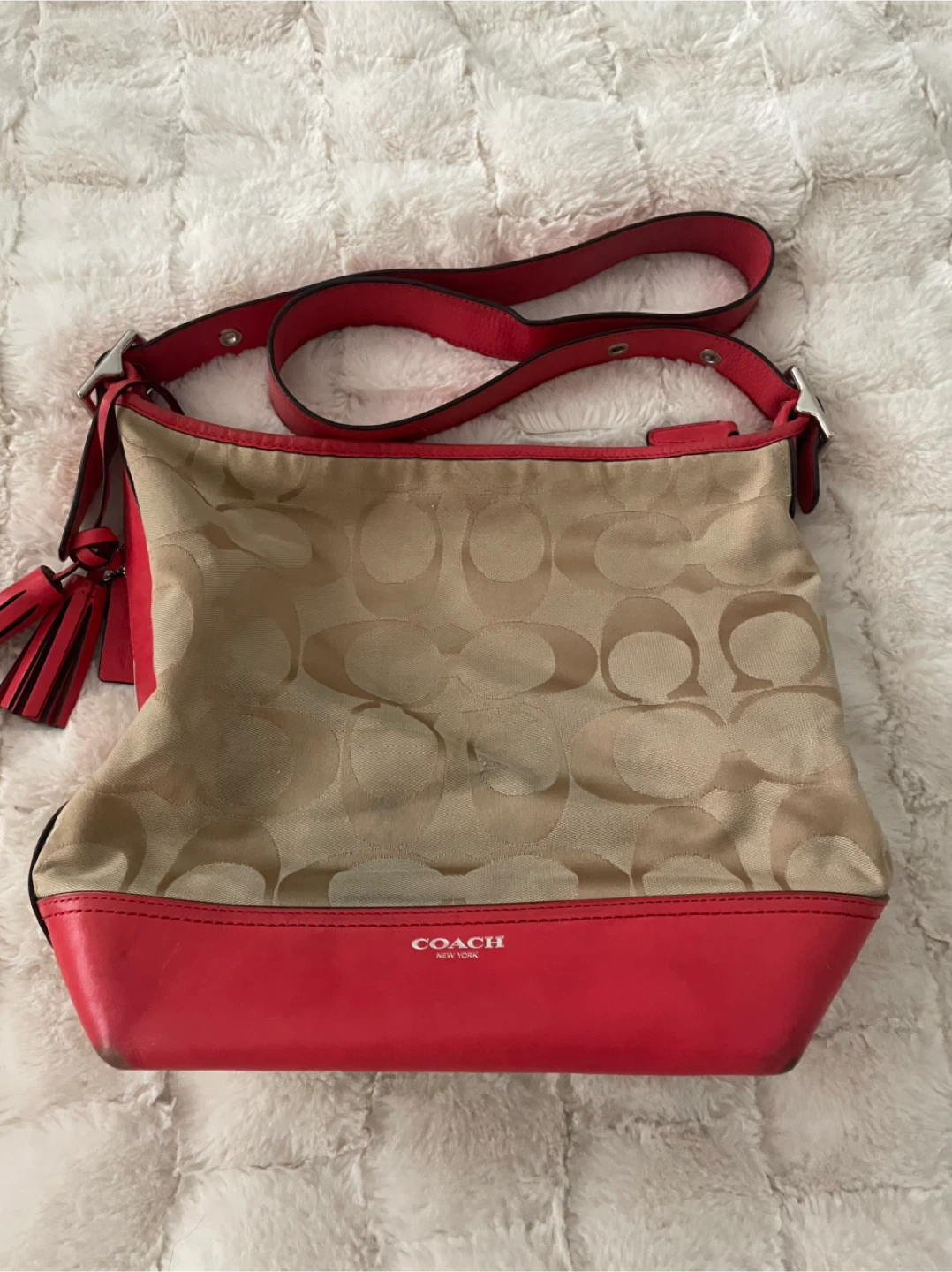 Coach Signature Canvas & Leather Shoulder Bag - Tan/Coral - photo 4