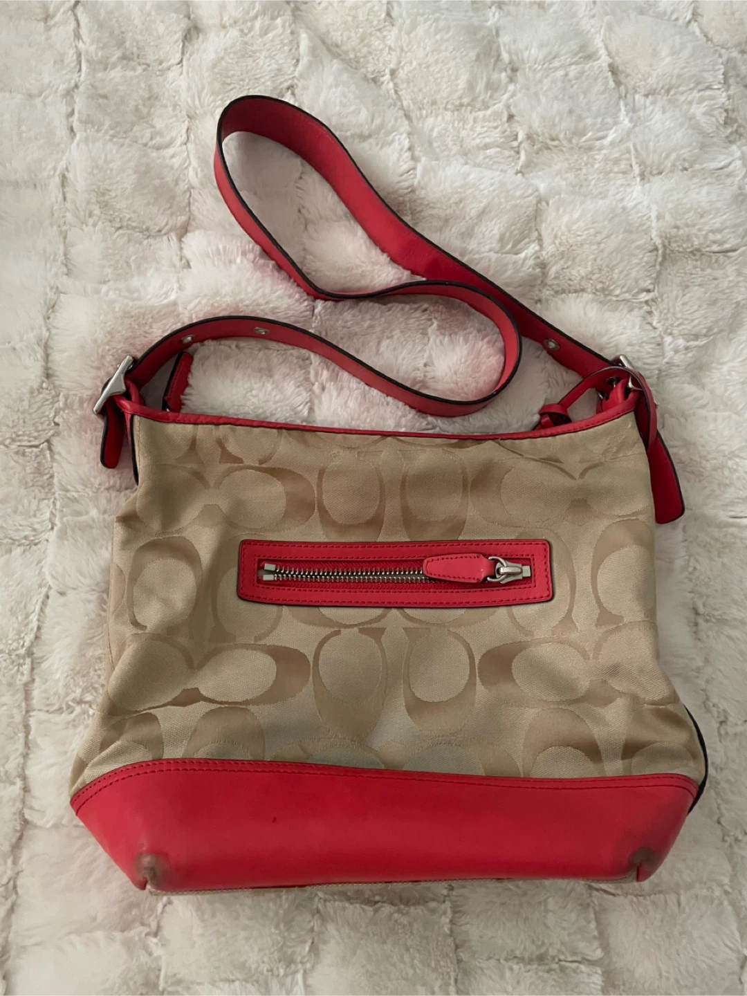 Coach Signature Canvas & Leather Shoulder Bag - Tan/Coral - photo 2