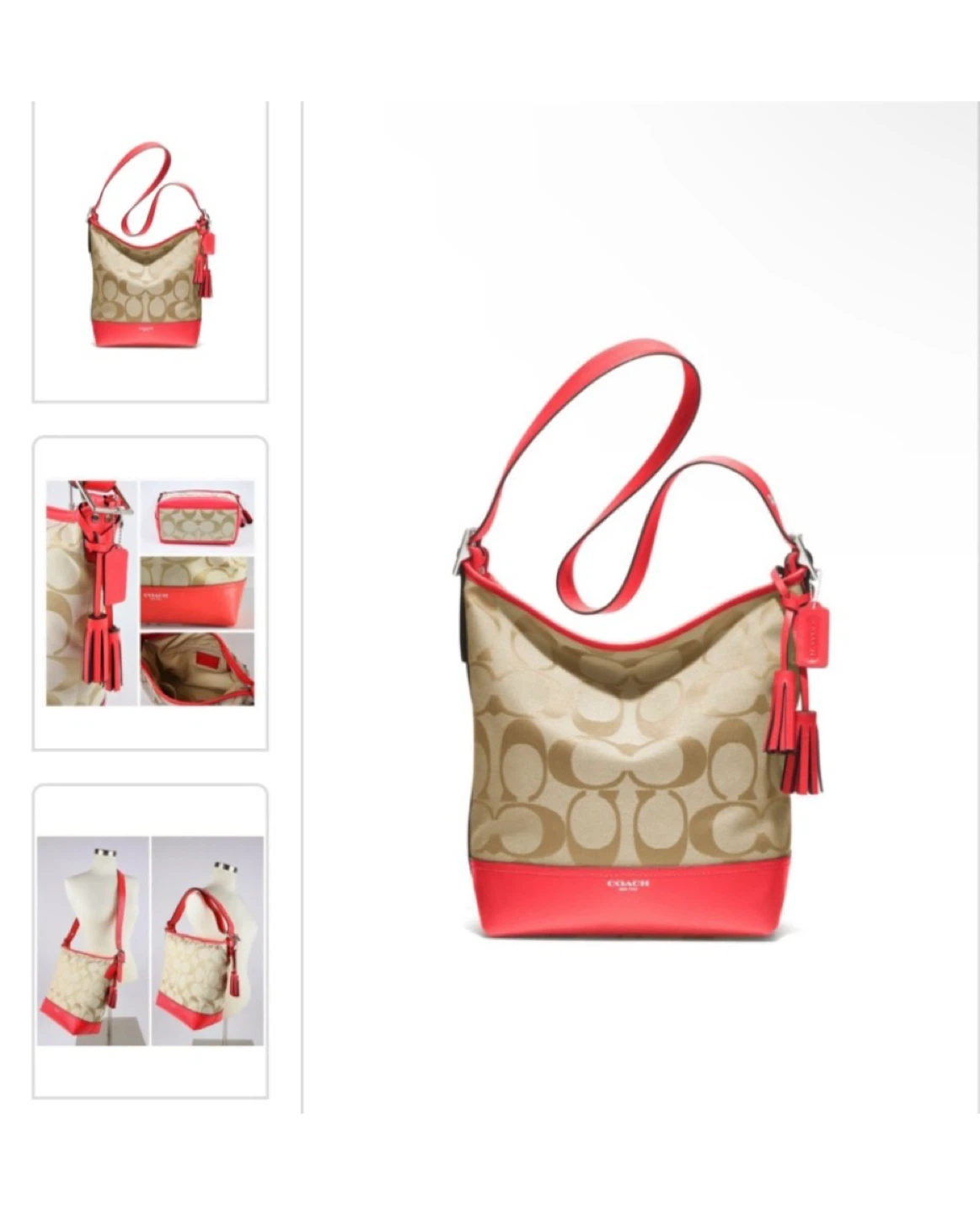 Coach Signature Canvas & Leather Shoulder Bag - Tan/Coral