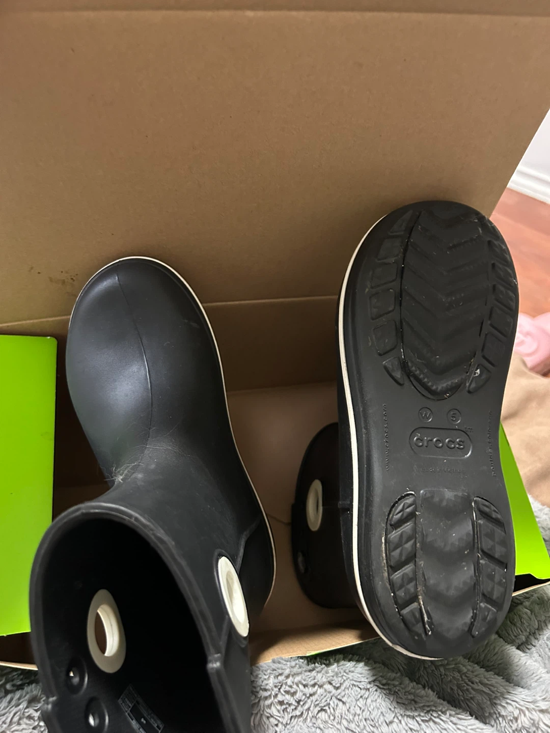 Crocs Black Rubber Rain Boots with White Trim - photo 2