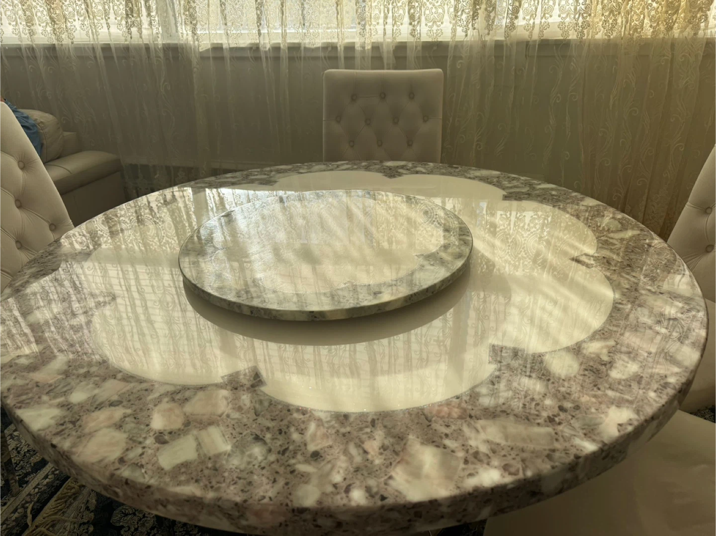 Marble Dining Table with Lazy Susan - photo 2