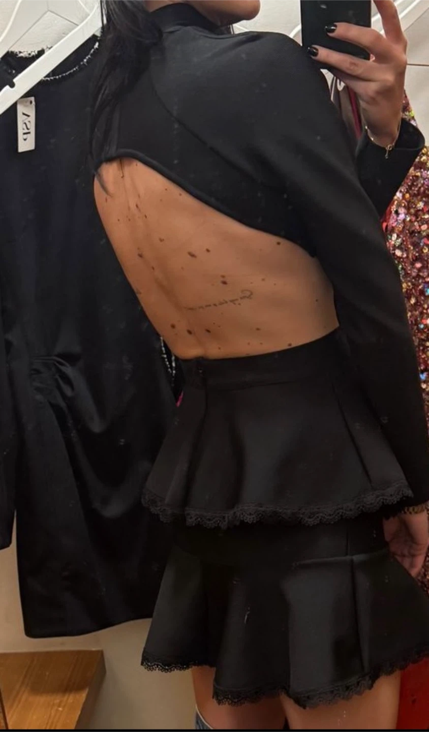 Black Cut-Out Dress with Lace Trim - photo 3