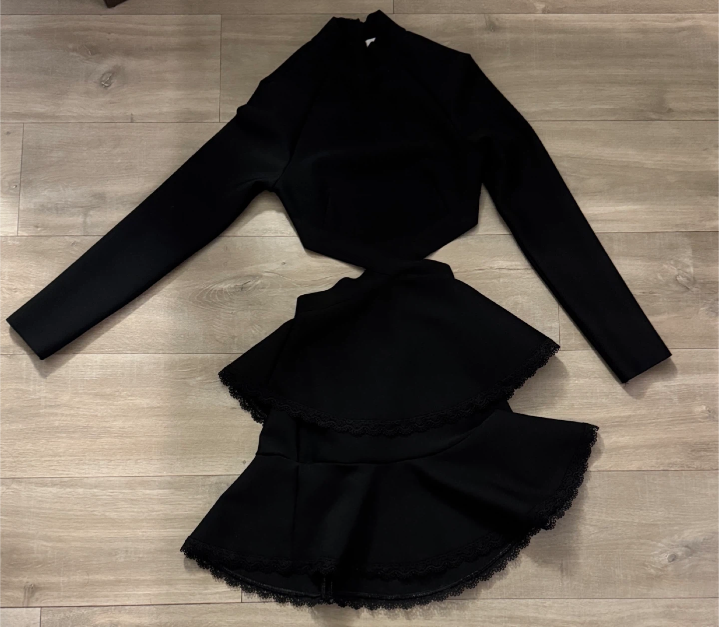Black Cut-Out Dress with Lace Trim - photo 2