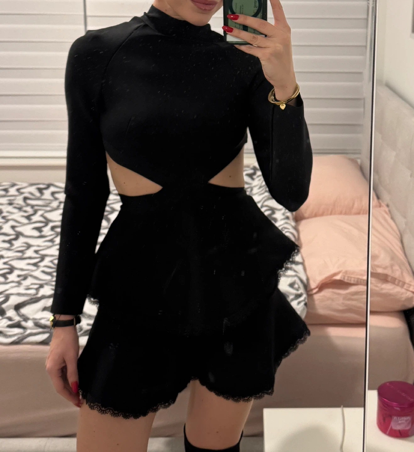 Black Cut-Out Dress with Lace Trim