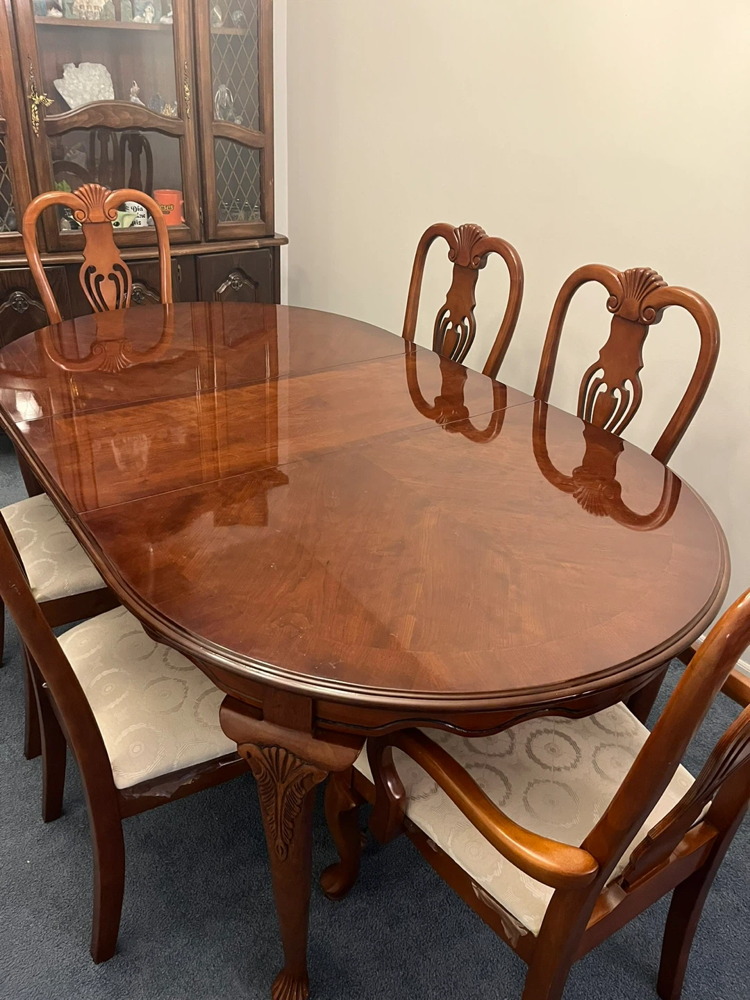 Vintage Wooden Dining Set with China Cabinet and Chairs