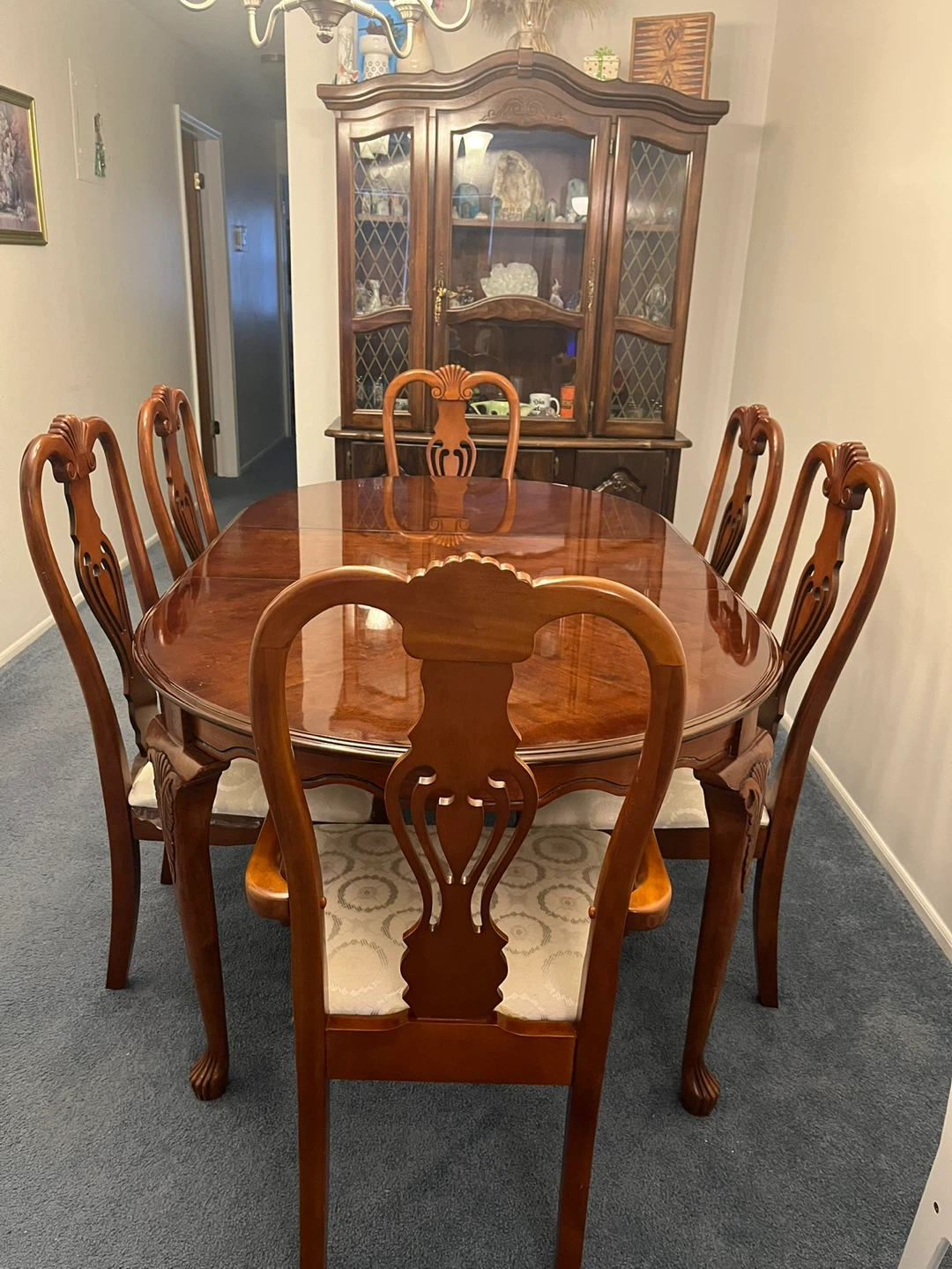 Vintage Wooden Dining Set with China Cabinet and Chairs - photo 3