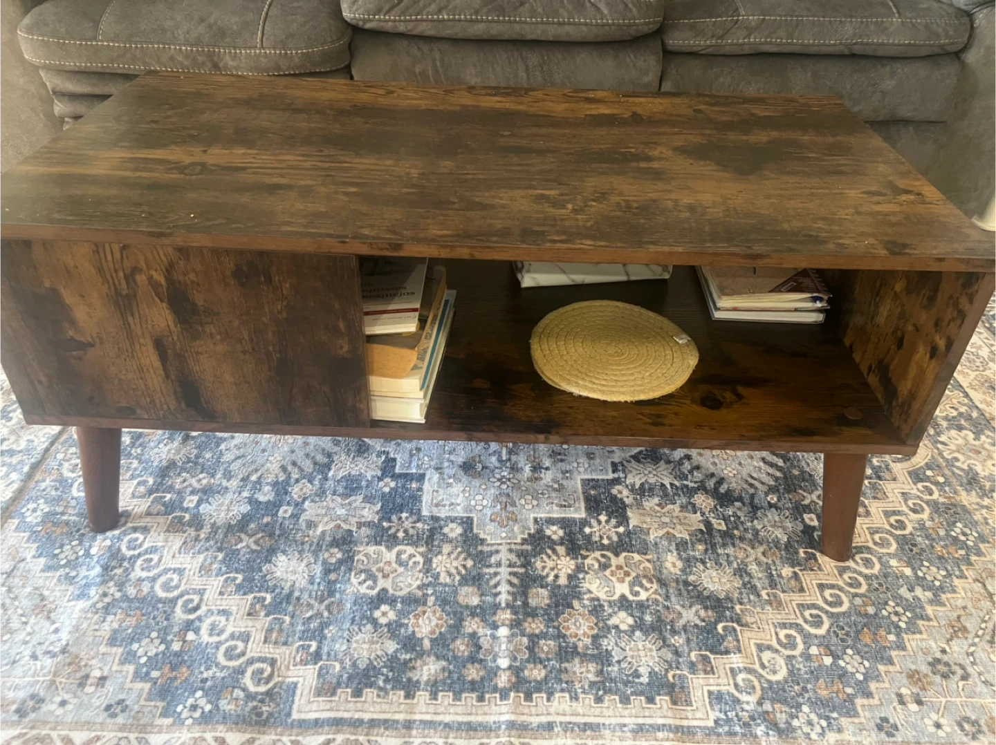 ❗️moving out sale❗️Rustic Wood Coffee Table with Storage Shelf - photo 2