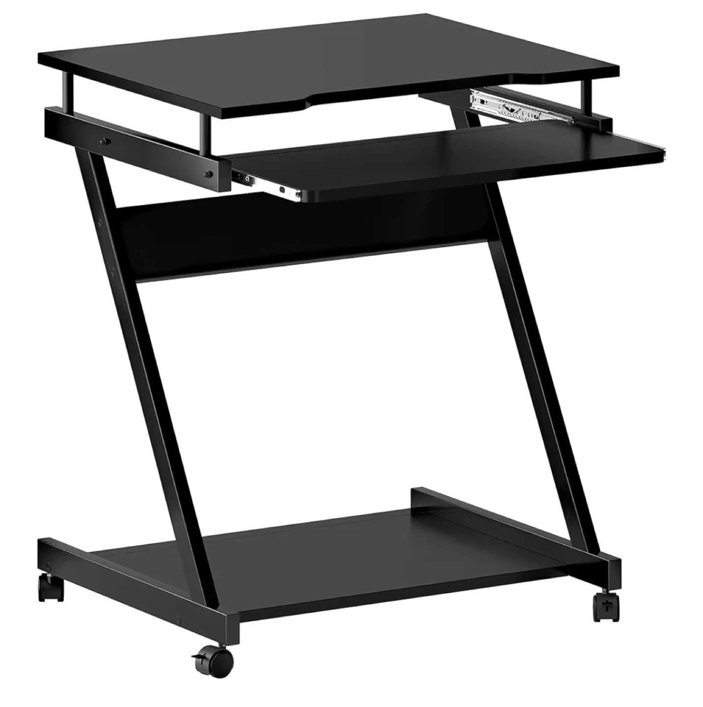 Black Z-Style Rolling Computer Desk with Keyboard Tray
