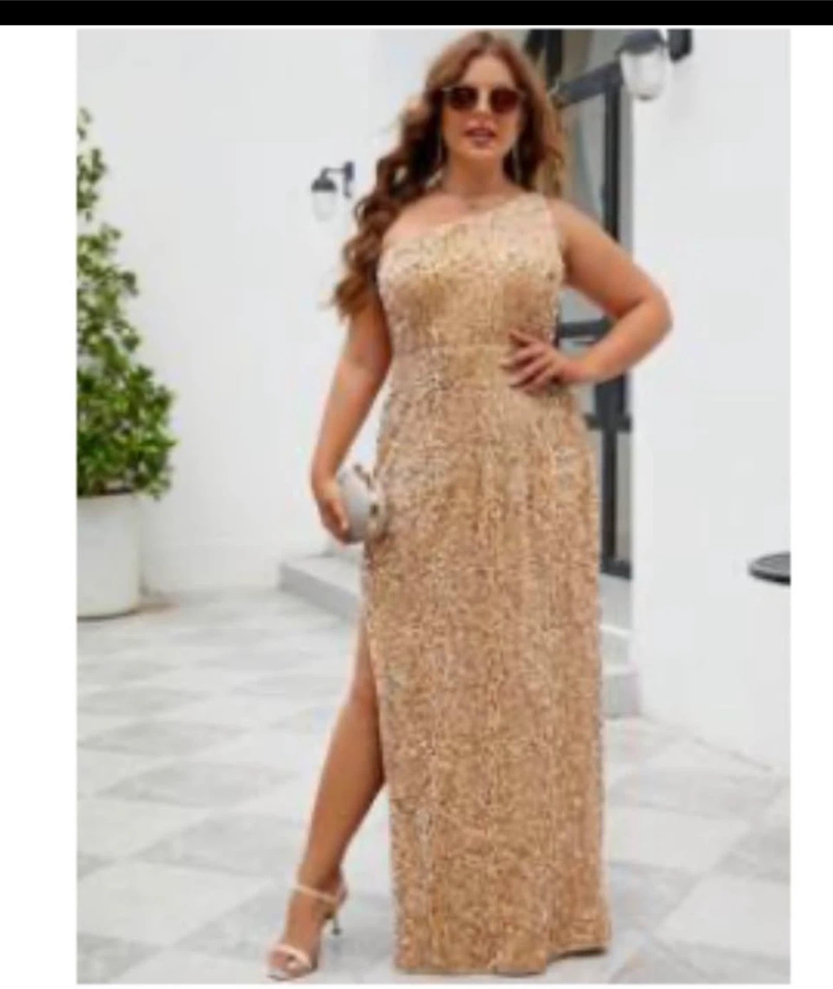 Gold Sequin One-Shoulder Maxi Dress