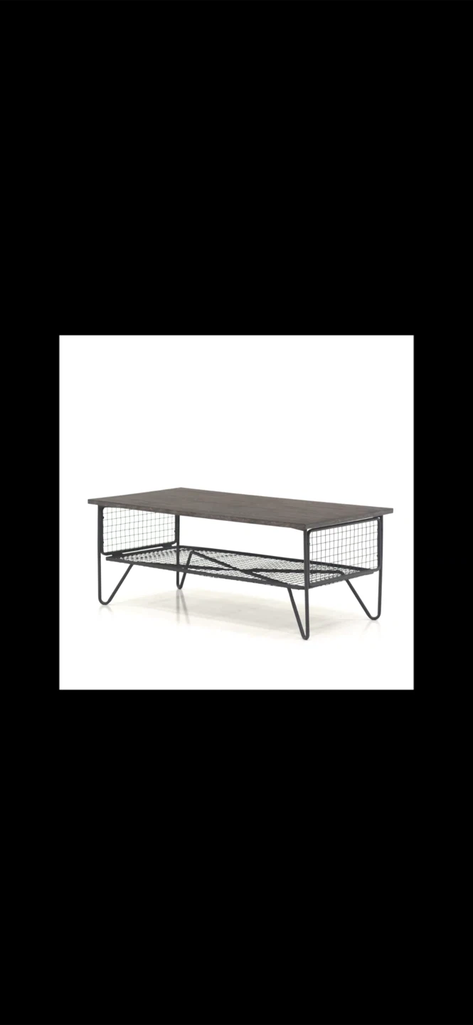 Industrial Style Coffee Table with Wire Mesh Shelf