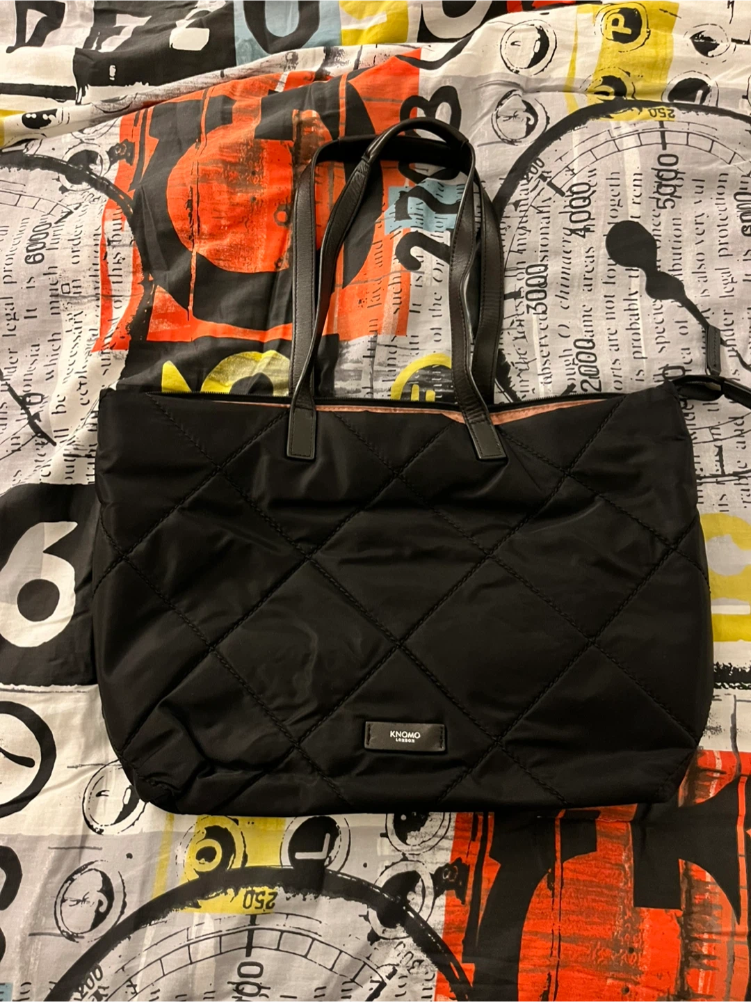 KNOMO London Black Quilted Tote Bag