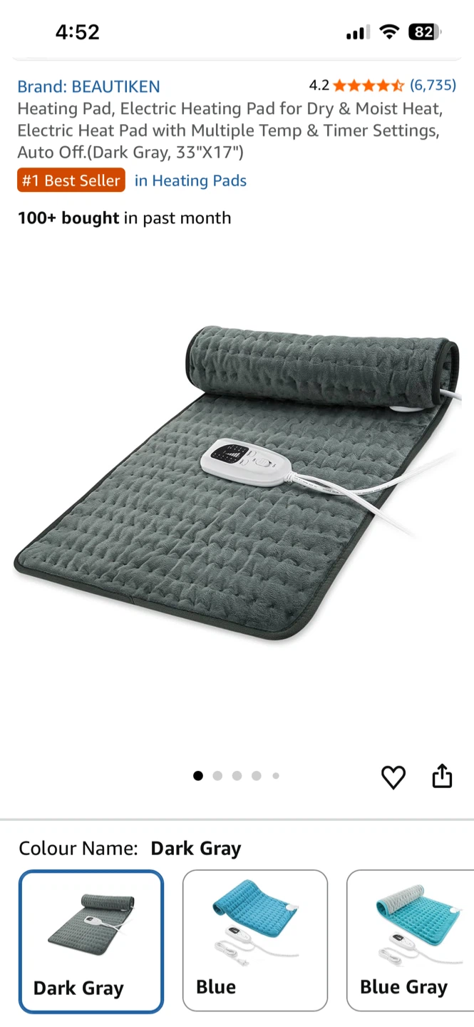 BEAUTIKEN Electric Heating Pad - Dark Gray, 24"x12"