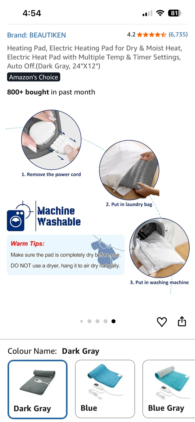 BEAUTIKEN Electric Heating Pad - Dark Gray, 24"x12" - photo 2