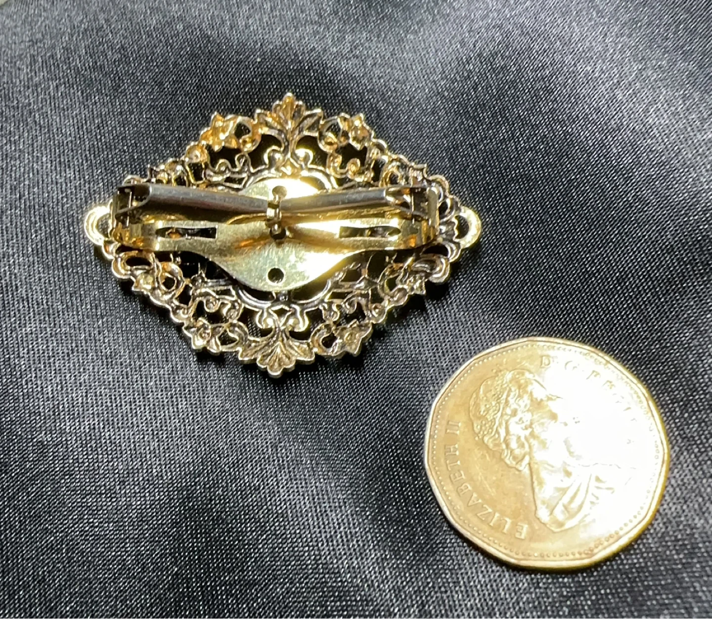 Vintage Victorian Style Gold Tone Brooch with Green Beads - photo 2