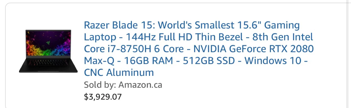 Razer Blade 15 Gaming Laptop - i7-8750H, RTX 2080, 16GB RAM - photo 3