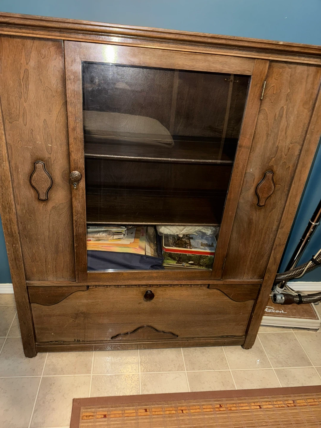Vintage Wooden Display Cabinet with Glass Door
