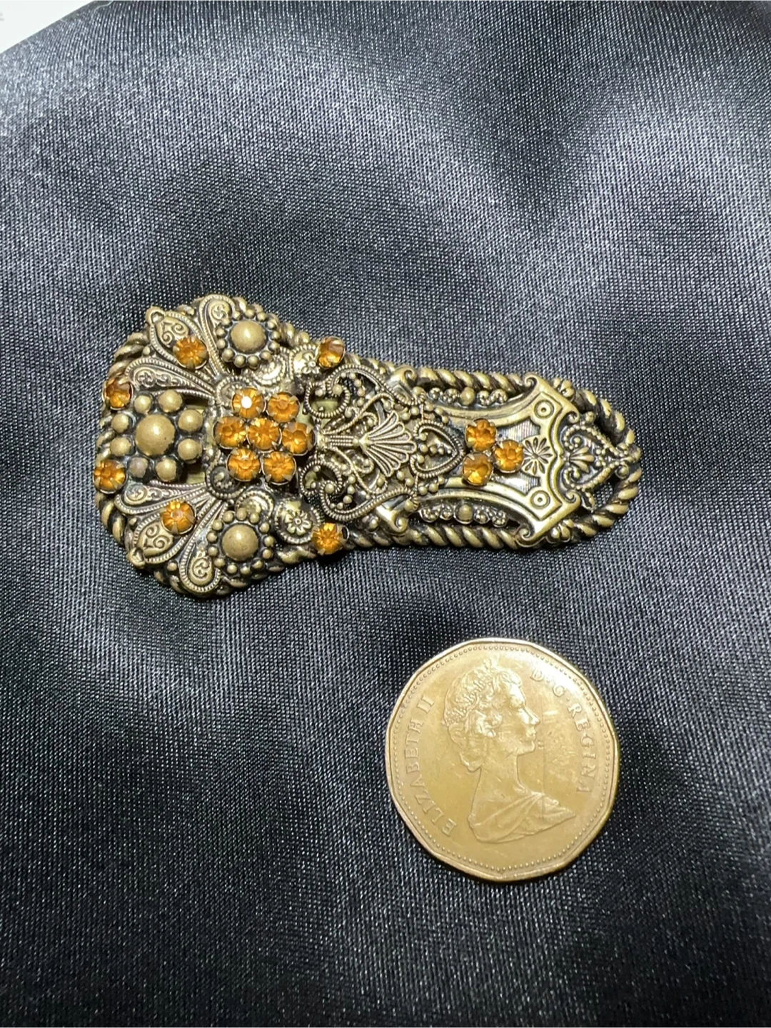 Vintage Art Deco Czech Brooch: Gold Plated Floral Dress Clip