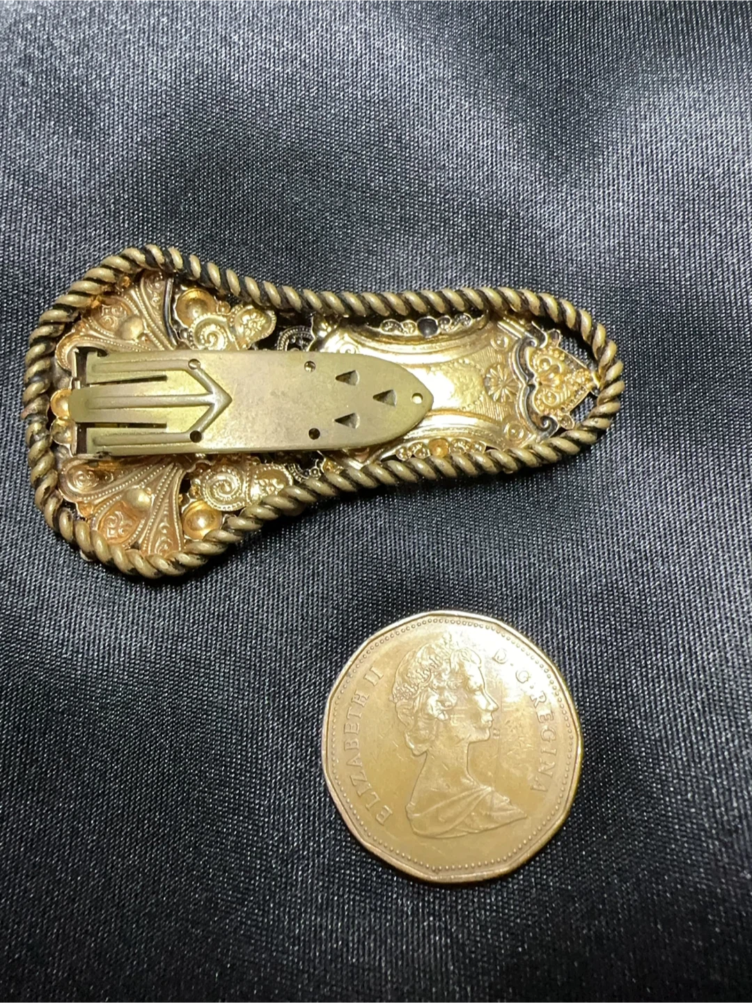 Vintage Art Deco Czech Brooch: Gold Plated Floral Dress Clip - photo 2