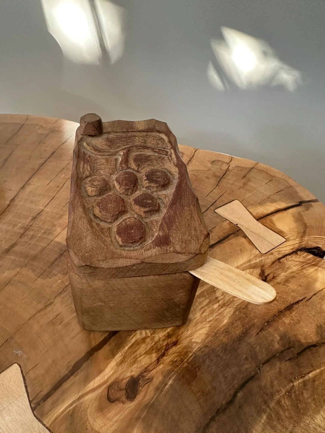Hand Carved Wooden Butter Dish with Spoon - photo 2