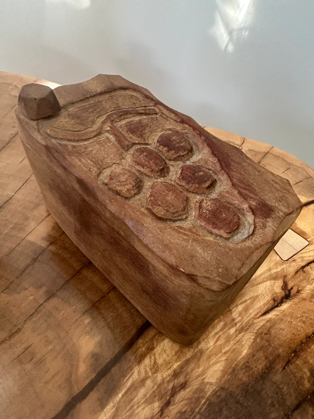 Hand Carved Wooden Butter Dish with Spoon - photo 4