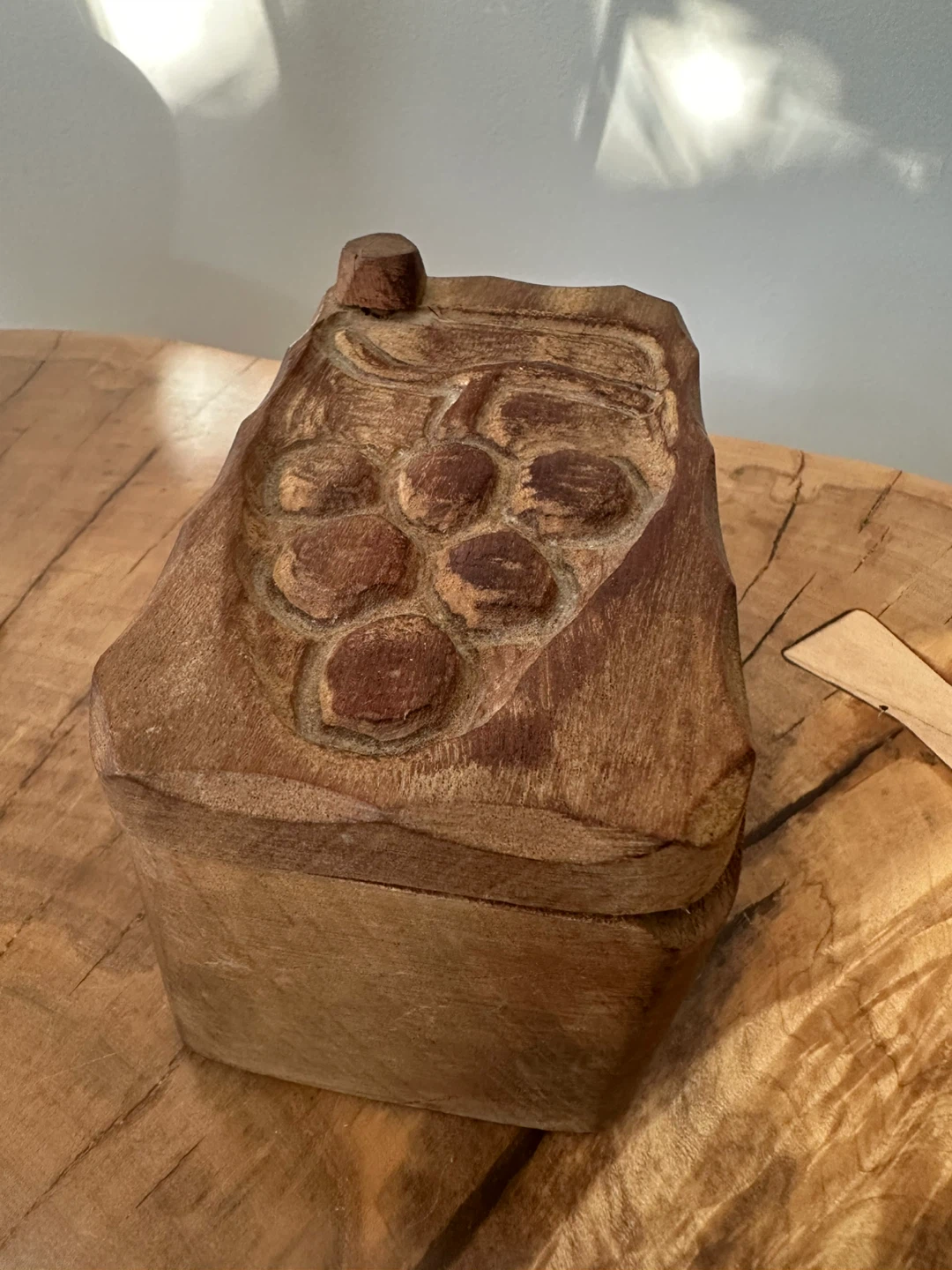 Hand Carved Wooden Butter Dish with Spoon - photo 3