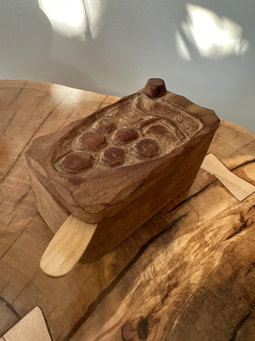 Hand Carved Wooden Butter Dish with Spoon - photo 5