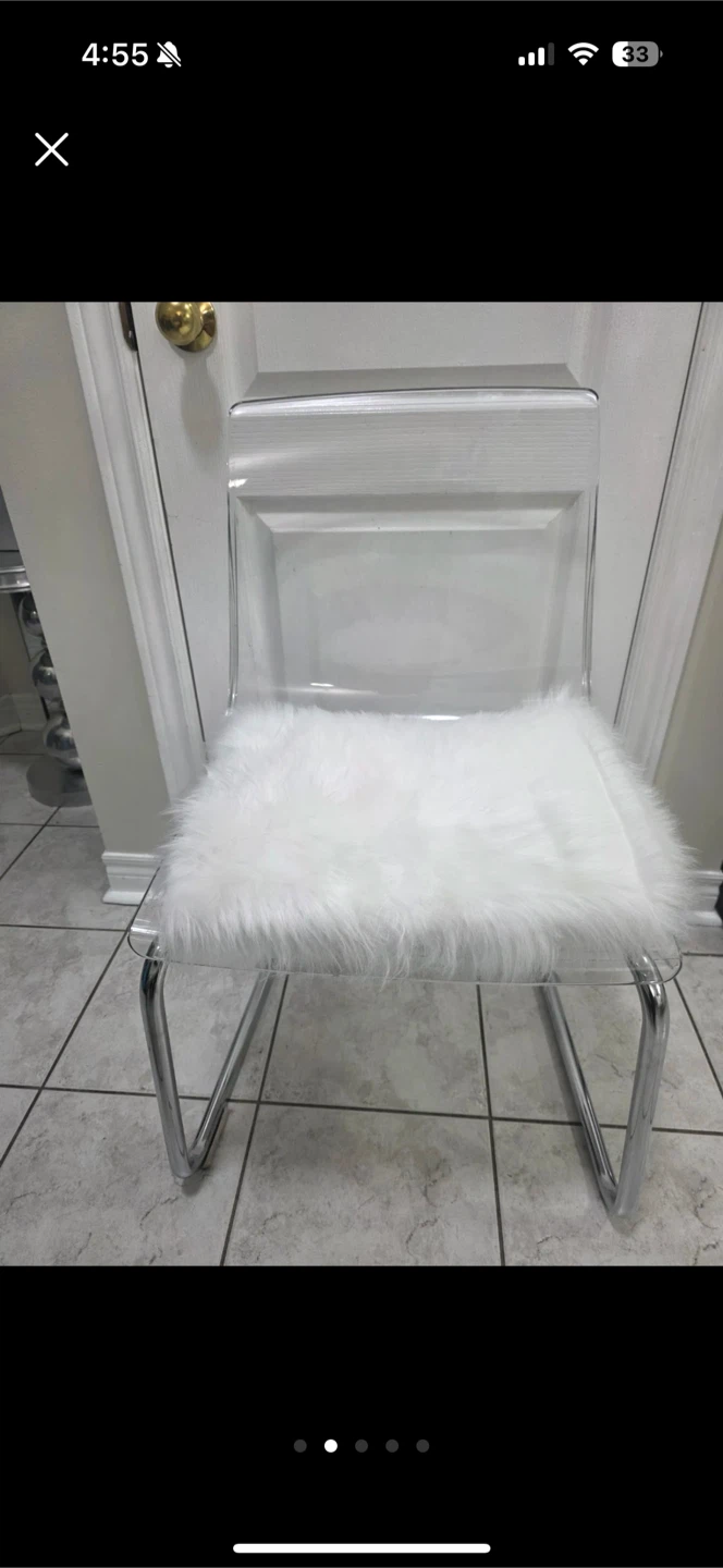 Clear Acrylic Chair with White Faux Fur