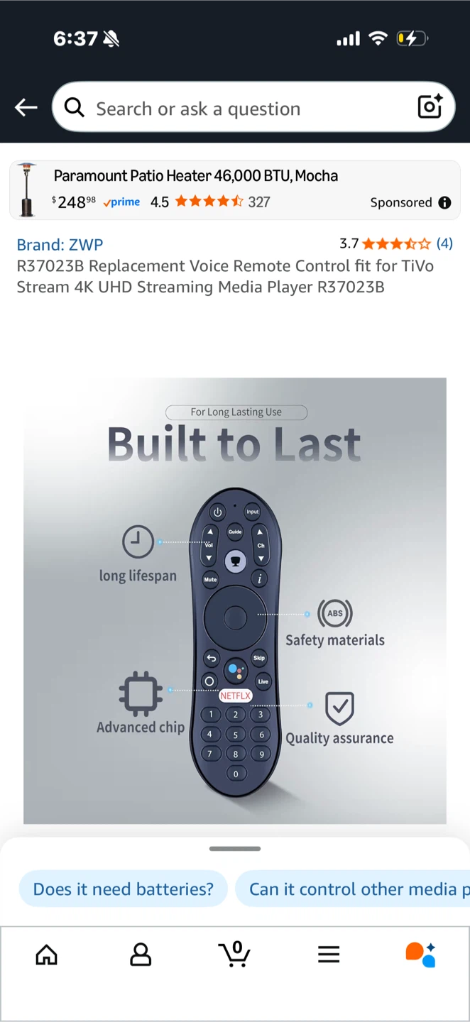 ZWP R37023B Replacement Voice Remote Control for TiVo Stream 4K